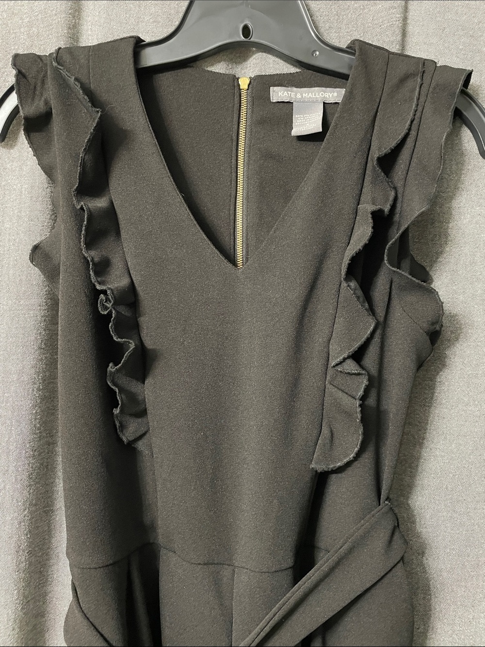 Kate & Mallory Black Ruffle Belted Jumpsuit(NWOT)